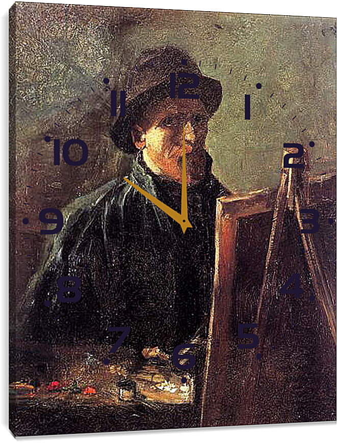 Часы картина - Self-Portrait with Dark Felt Hat at the Easel. Винсент Ван Гог