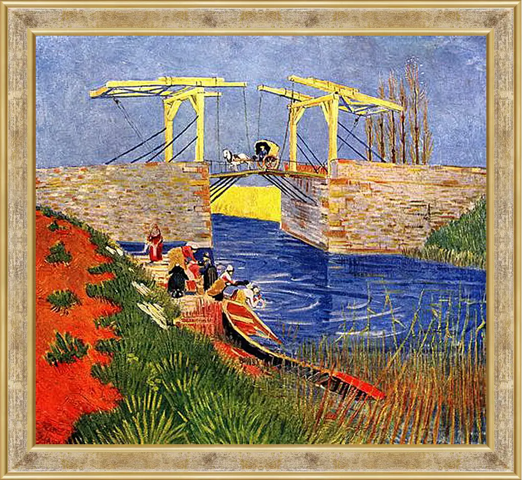 Картина в раме - The Langlois Bridge at Arles with Women Washing. Винсент Ван Гог