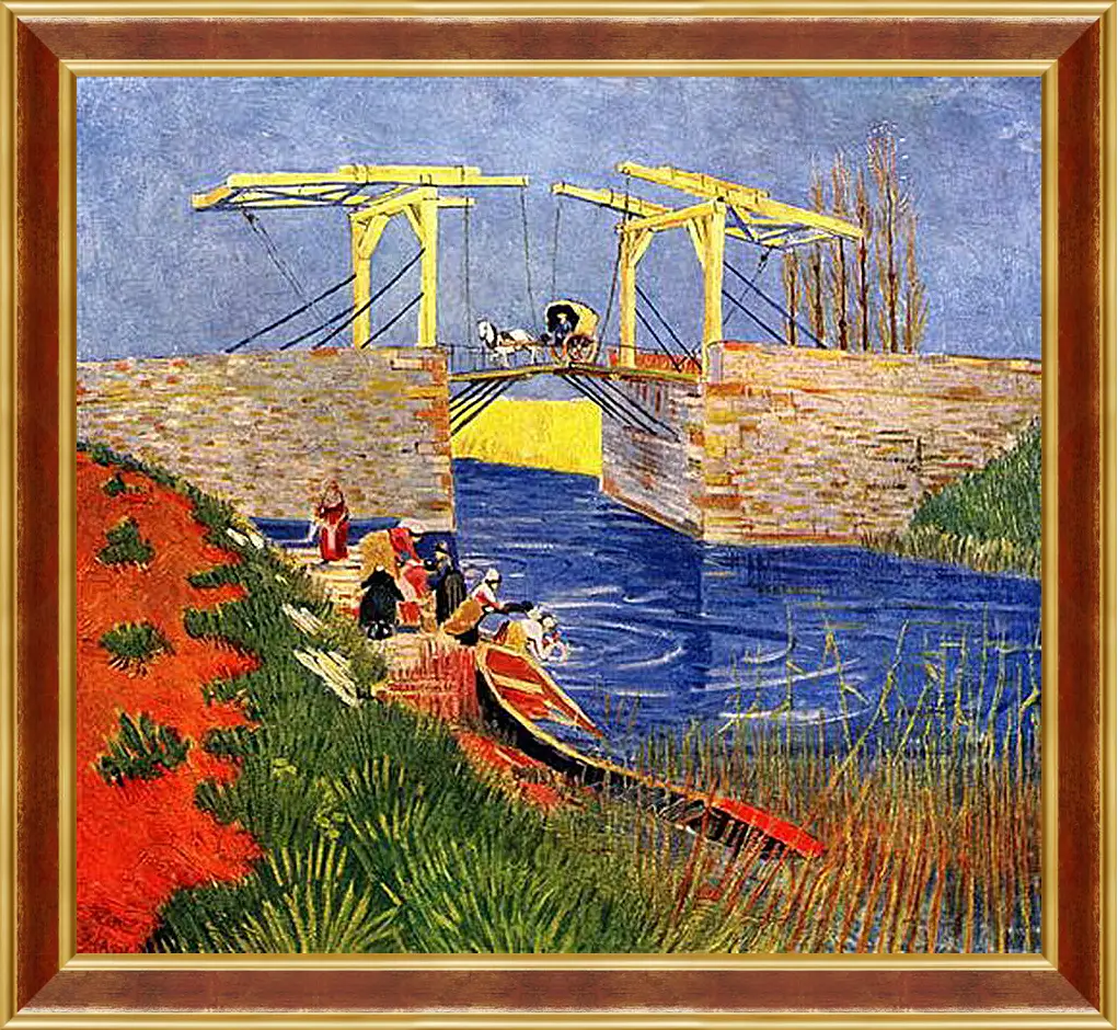 Картина в раме - The Langlois Bridge at Arles with Women Washing. Винсент Ван Гог