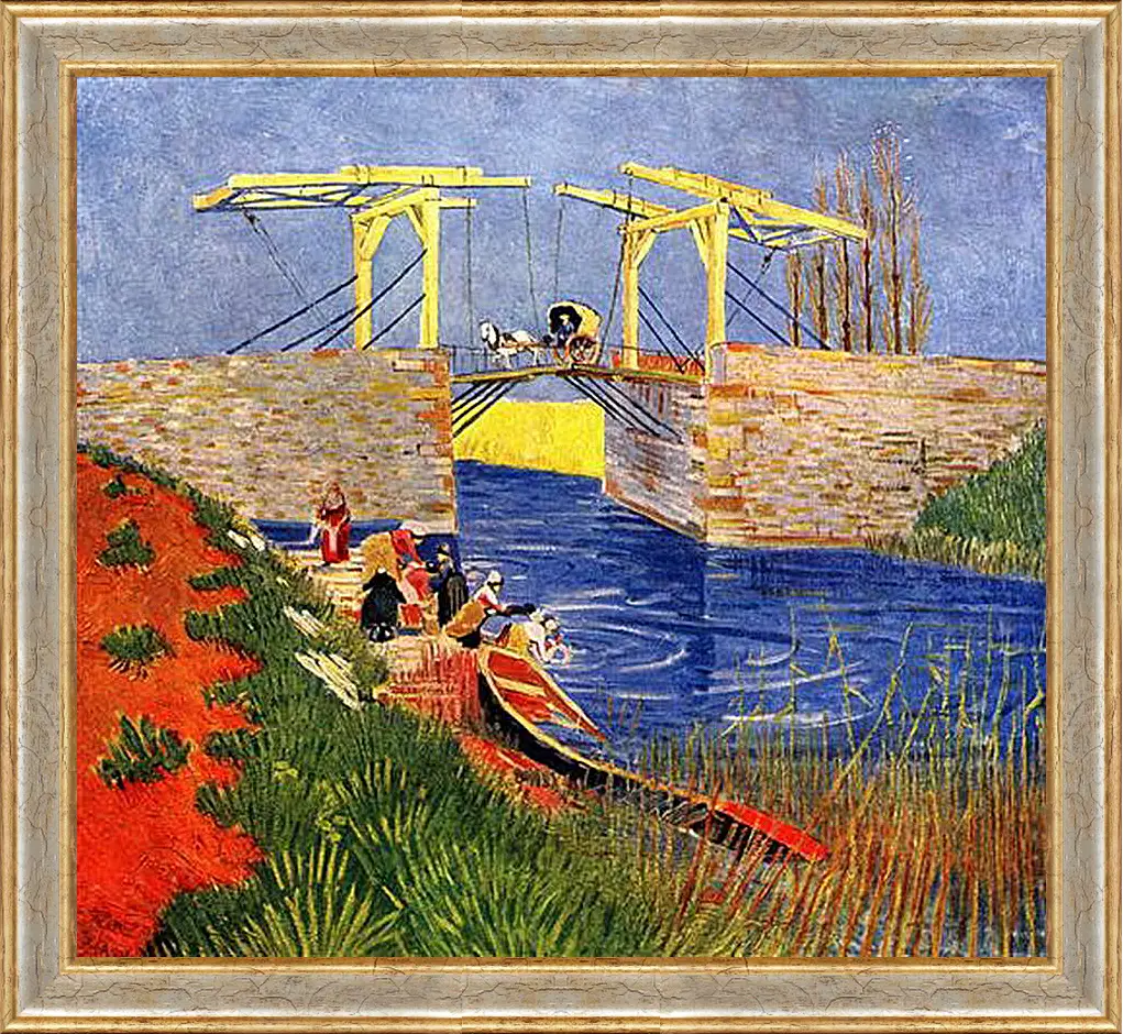 Картина в раме - The Langlois Bridge at Arles with Women Washing. Винсент Ван Гог