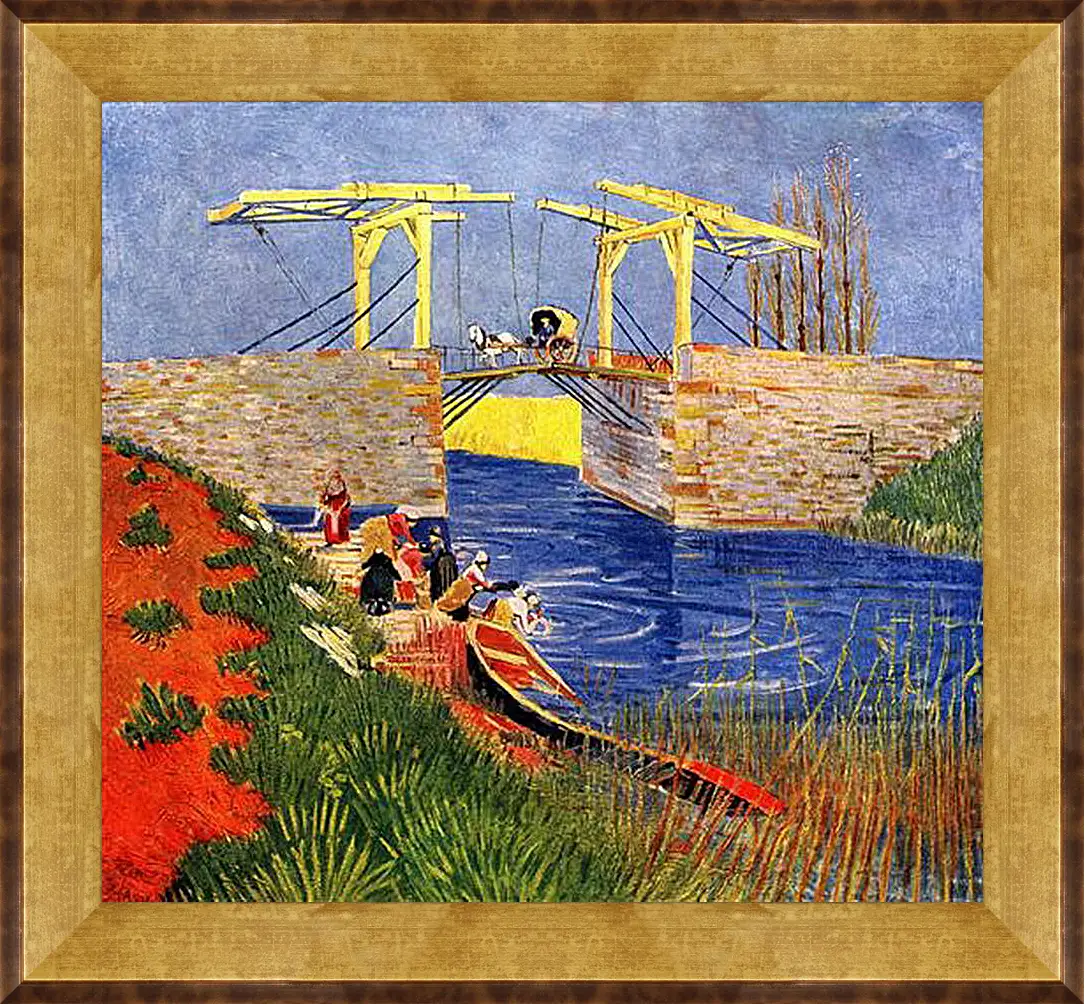 Картина в раме - The Langlois Bridge at Arles with Women Washing. Винсент Ван Гог