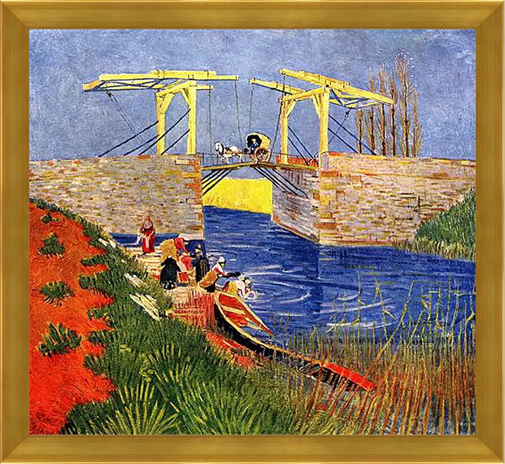 Картина в раме - The Langlois Bridge at Arles with Women Washing. Винсент Ван Гог