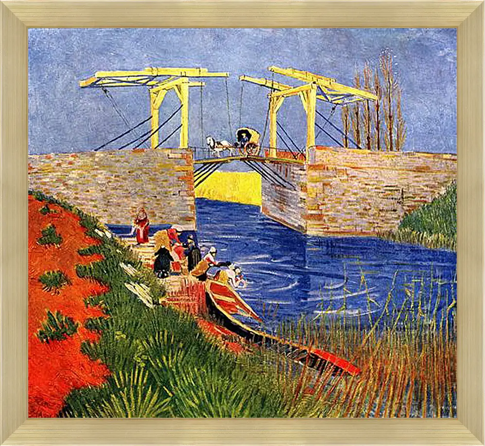 Картина в раме - The Langlois Bridge at Arles with Women Washing. Винсент Ван Гог