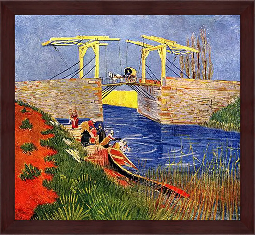 Картина в раме - The Langlois Bridge at Arles with Women Washing. Винсент Ван Гог