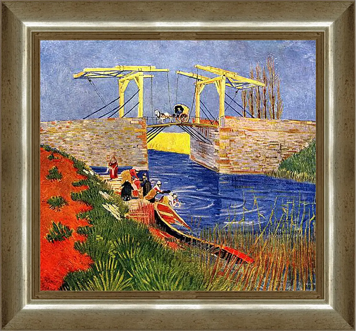 Картина в раме - The Langlois Bridge at Arles with Women Washing. Винсент Ван Гог