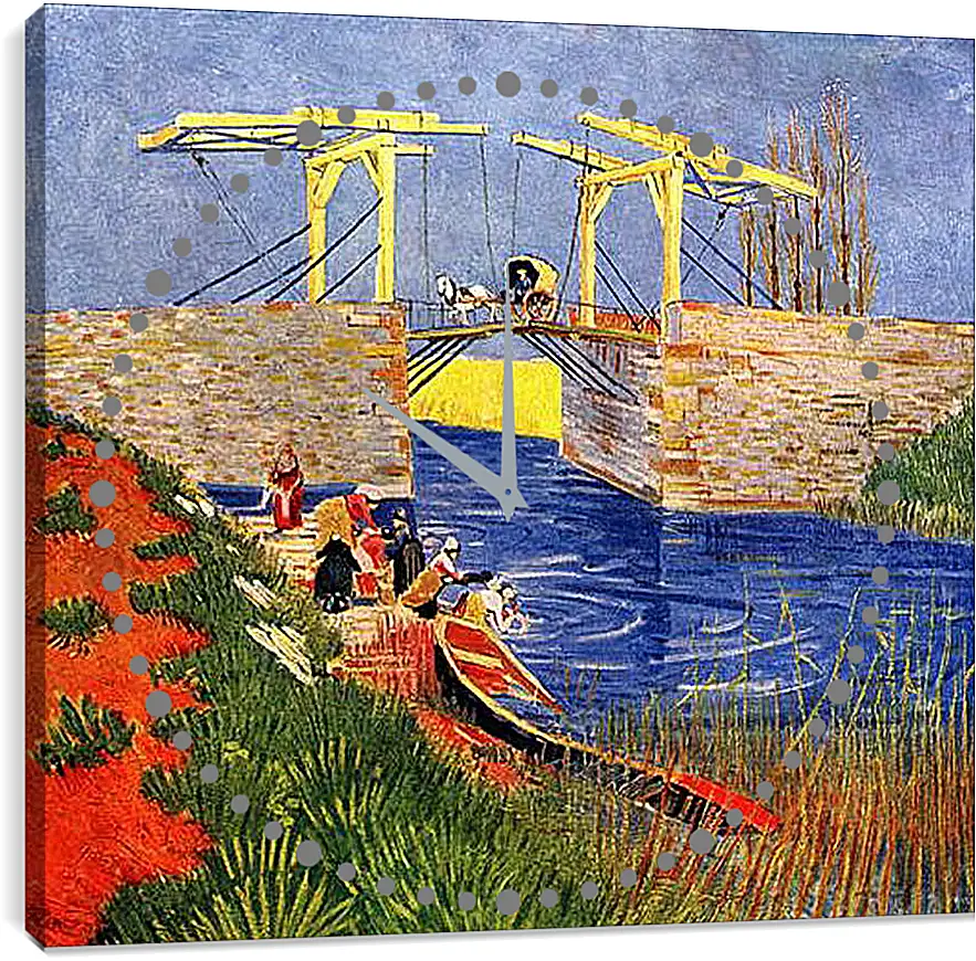 Часы картина - The Langlois Bridge at Arles with Women Washing. Винсент Ван Гог