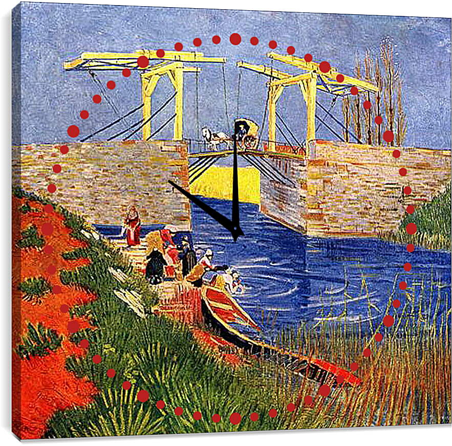 Часы картина - The Langlois Bridge at Arles with Women Washing. Винсент Ван Гог