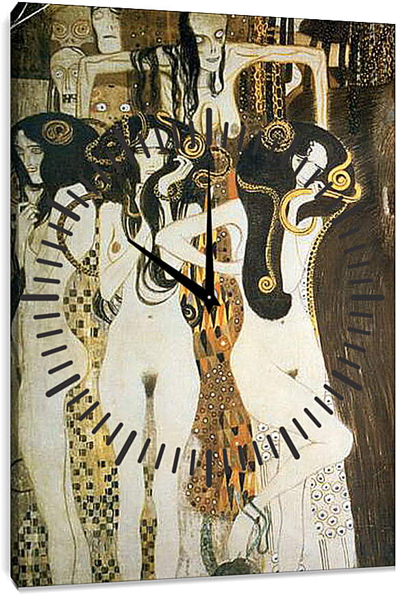 Часы картина - Фриз Бетховена, деталь - враждебные силы. Три горгоны - болезнь, безумие, смерть. Густав Климт
