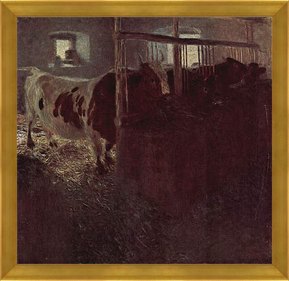 Картина в раме - Kuhe im Stall. Густав Климт
