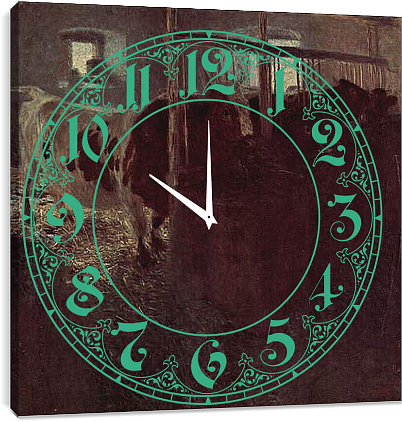 Часы картина - Kuhe im Stall. Густав Климт
