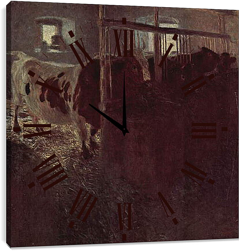 Часы картина - Kuhe im Stall. Густав Климт