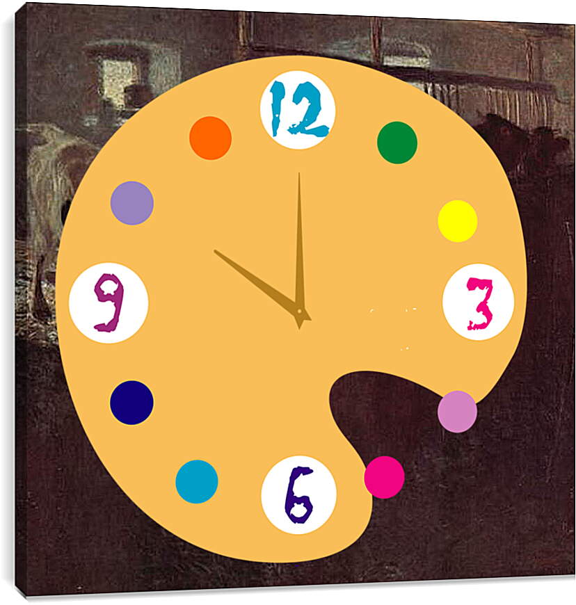 Часы картина - Kuhe im Stall. Густав Климт