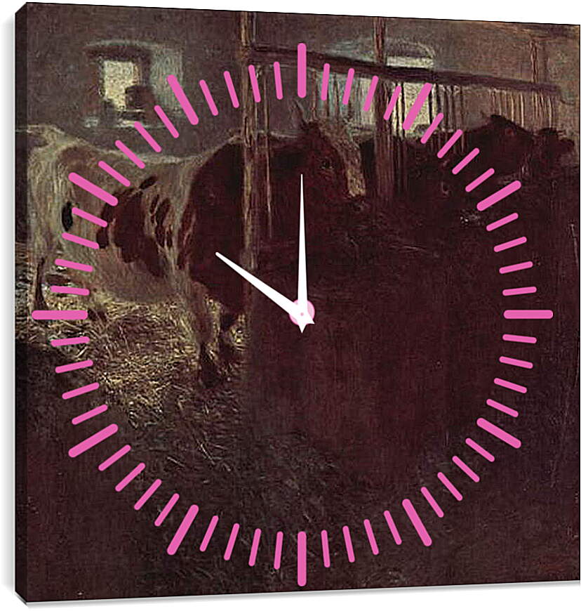 Часы картина - Kuhe im Stall. Густав Климт
