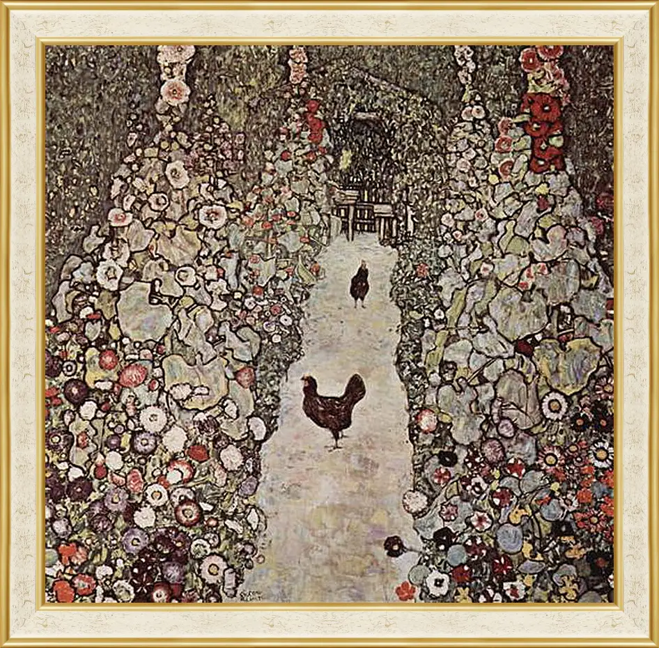 Картина в раме - Gartenweg mit Huhnern. Густав Климт