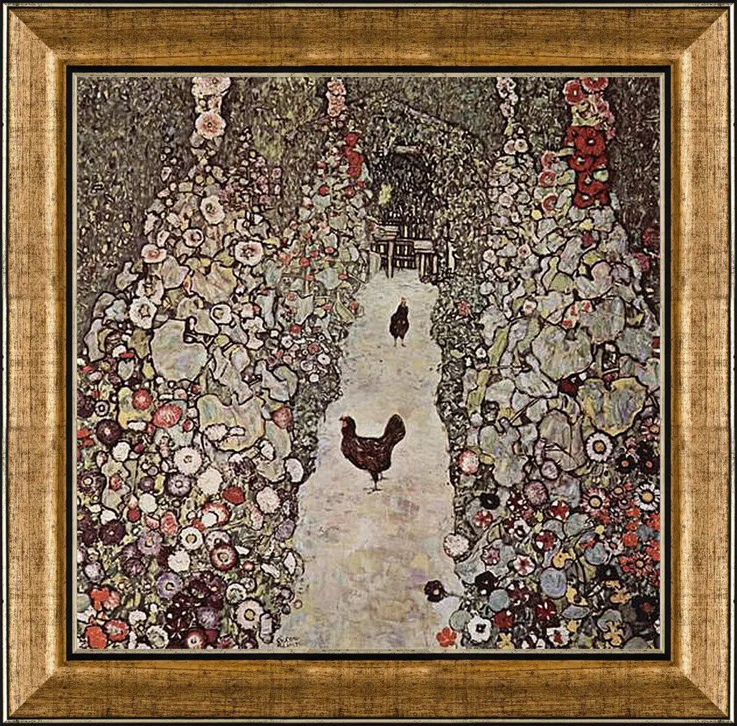 Картина в раме - Gartenweg mit Huhnern. Густав Климт