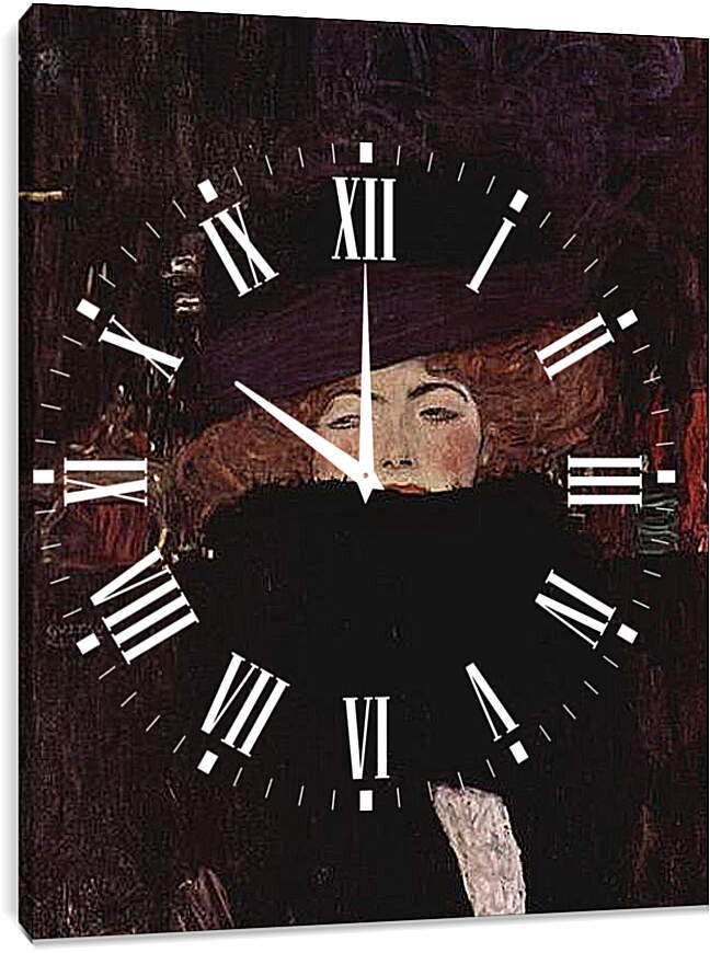 Часы картина - Dame mit Hut und Federboa. Густав Климт