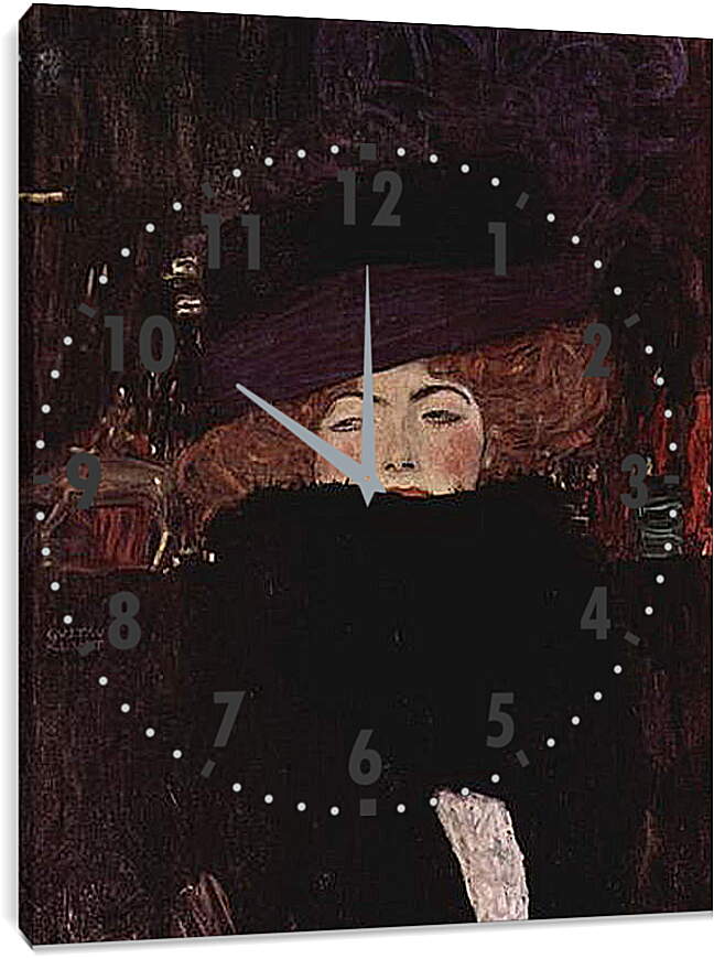 Часы картина - Dame mit Hut und Federboa. Густав Климт
