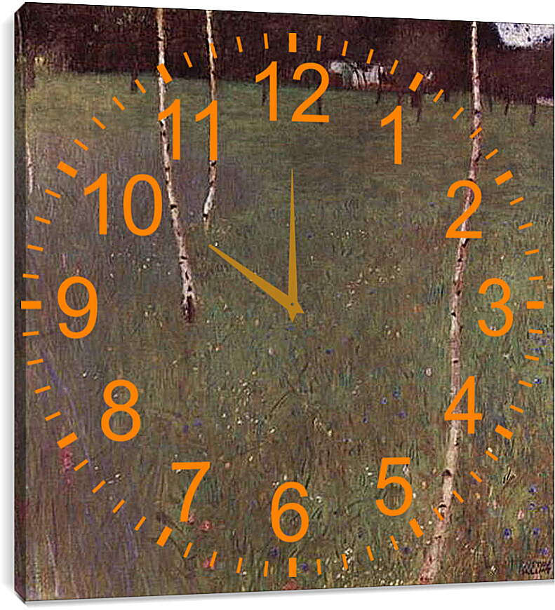 Часы картина - Bauernhaus mit Birken (Junge Birken). Густав Климт
