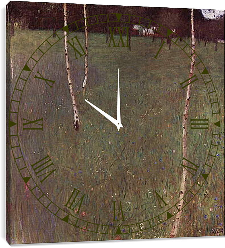 Часы картина - Bauernhaus mit Birken (Junge Birken). Густав Климт
