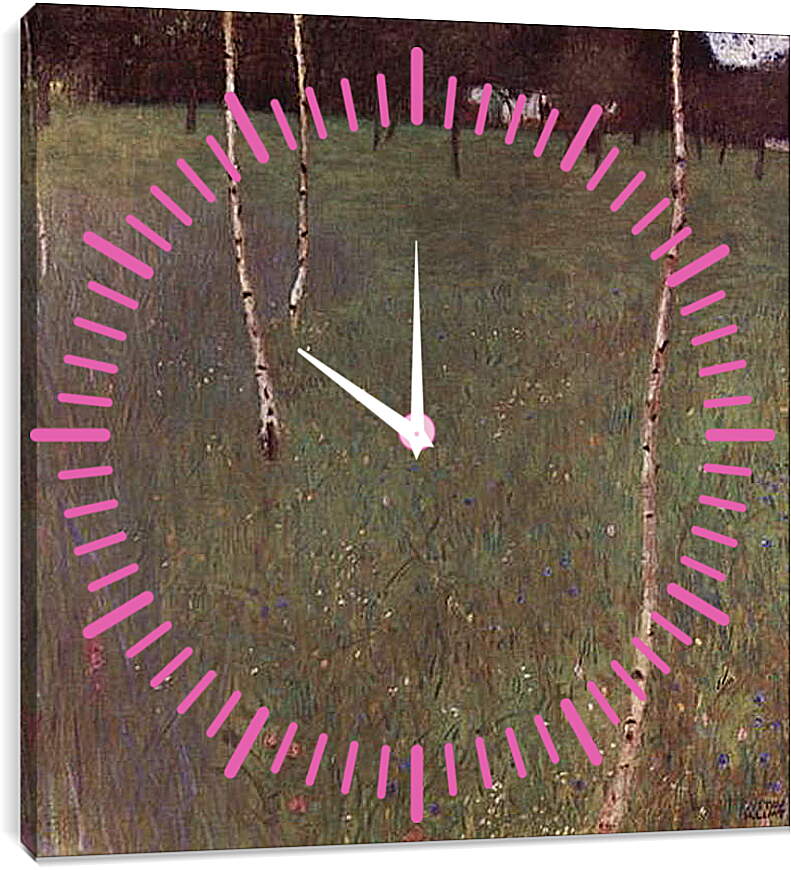 Часы картина - Bauernhaus mit Birken (Junge Birken). Густав Климт

