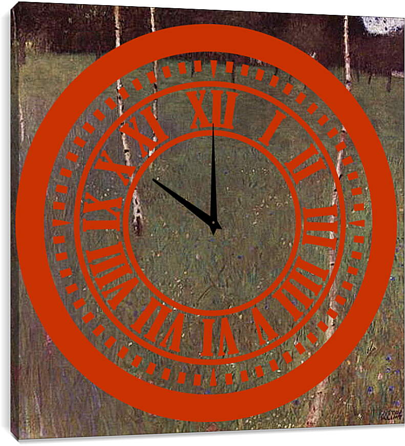 Часы картина - Bauernhaus mit Birken (Junge Birken). Густав Климт