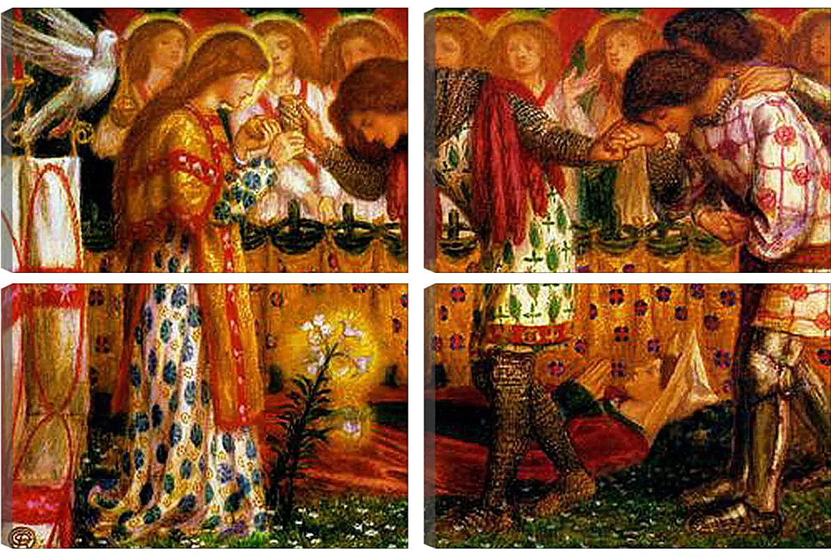 Модульная картина - How Sir Galahad, Sir Bors and Sir Percival Were Fed with the Sanc Grael. Данте Габриэль Россетти