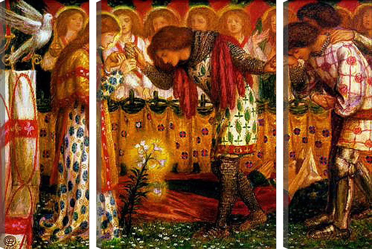 Модульная картина - How Sir Galahad, Sir Bors and Sir Percival Were Fed with the Sanc Grael. Данте Габриэль Россетти