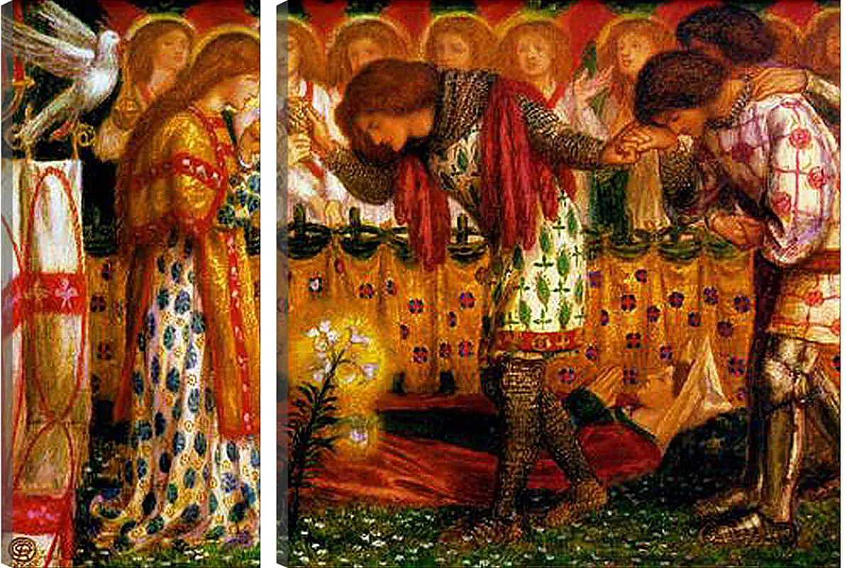 Модульная картина - How Sir Galahad, Sir Bors and Sir Percival Were Fed with the Sanc Grael. Данте Габриэль Россетти