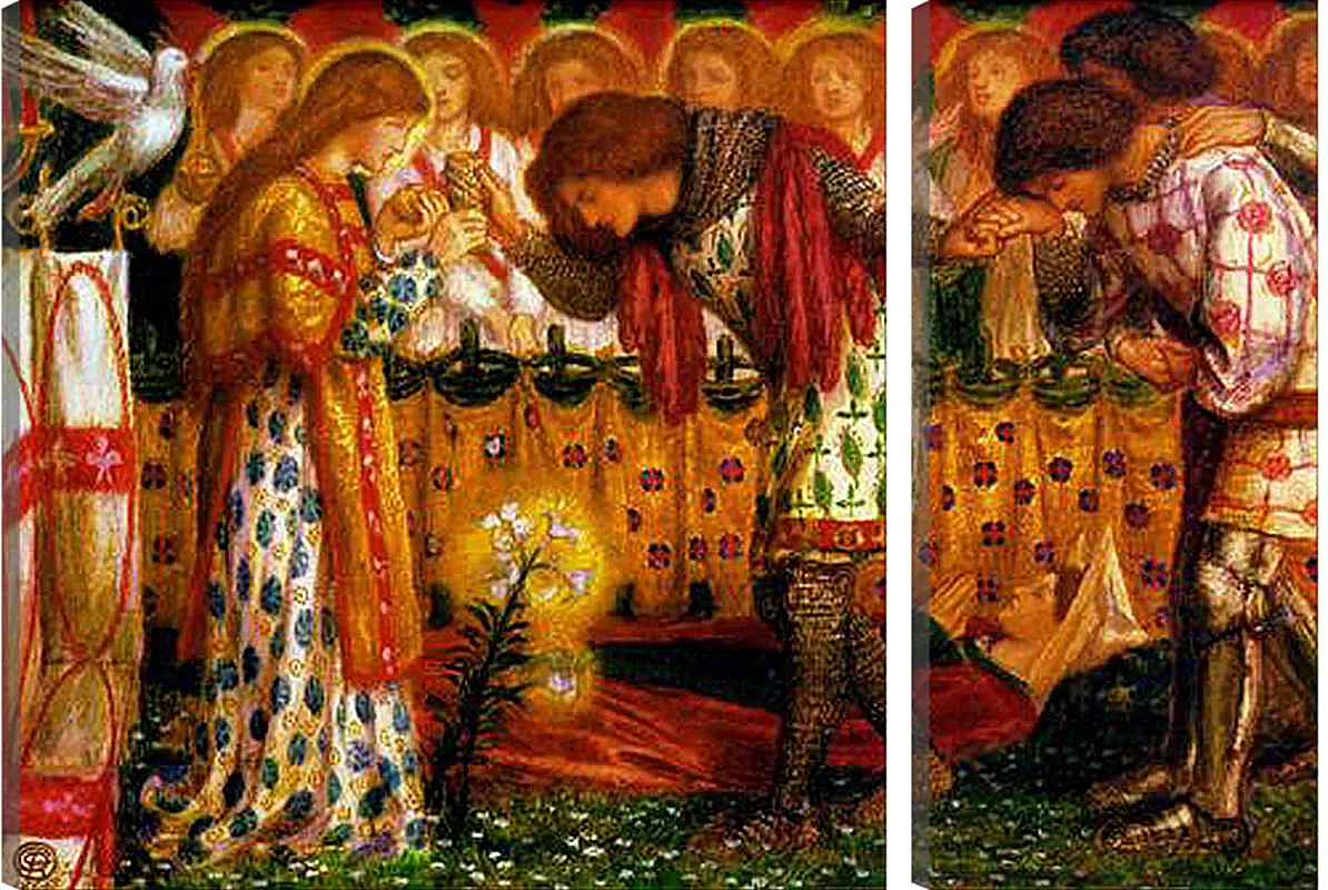 Модульная картина - How Sir Galahad, Sir Bors and Sir Percival Were Fed with the Sanc Grael. Данте Габриэль Россетти
