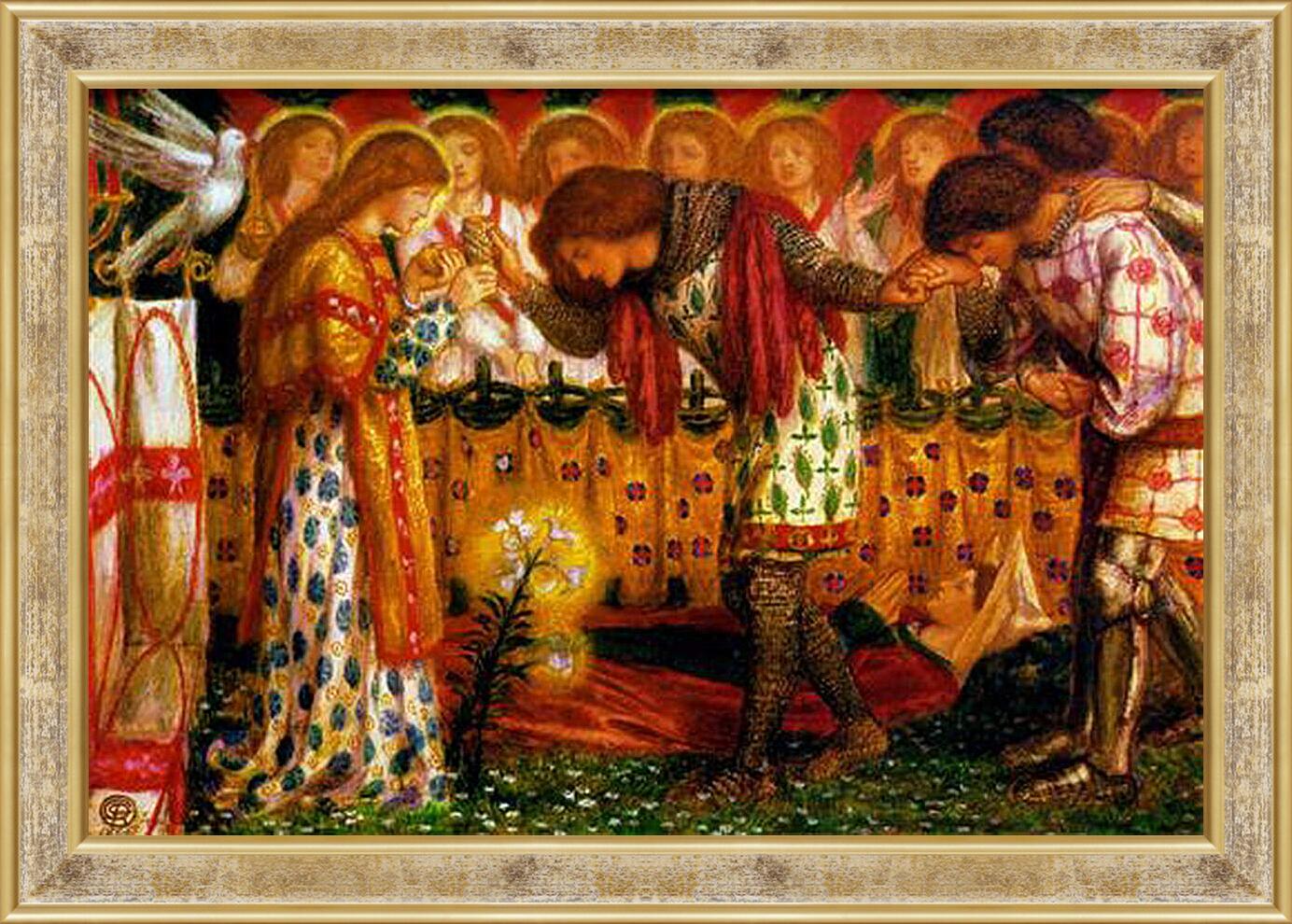 Картина в раме - How Sir Galahad, Sir Bors and Sir Percival Were Fed with the Sanc Grael. Данте Габриэль Россетти
