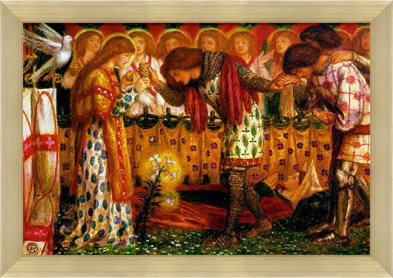 Картина в раме - How Sir Galahad, Sir Bors and Sir Percival Were Fed with the Sanc Grael. Данте Габриэль Россетти