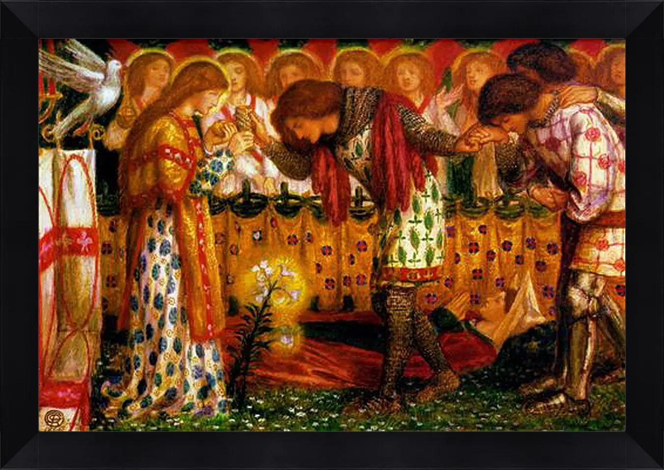 Картина в раме - How Sir Galahad, Sir Bors and Sir Percival Were Fed with the Sanc Grael. Данте Габриэль Россетти