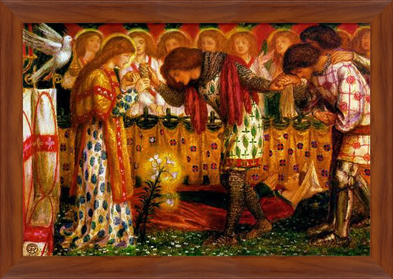 Картина в раме - How Sir Galahad, Sir Bors and Sir Percival Were Fed with the Sanc Grael. Данте Габриэль Россетти