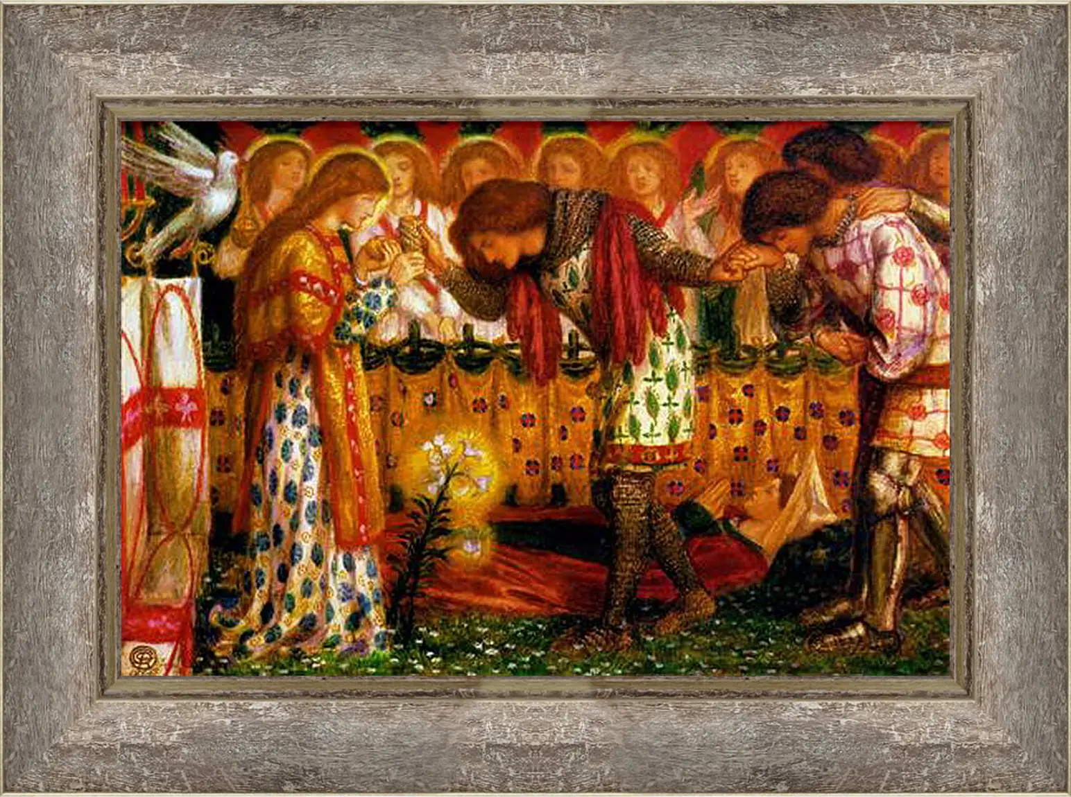 Картина в раме - How Sir Galahad, Sir Bors and Sir Percival Were Fed with the Sanc Grael. Данте Габриэль Россетти