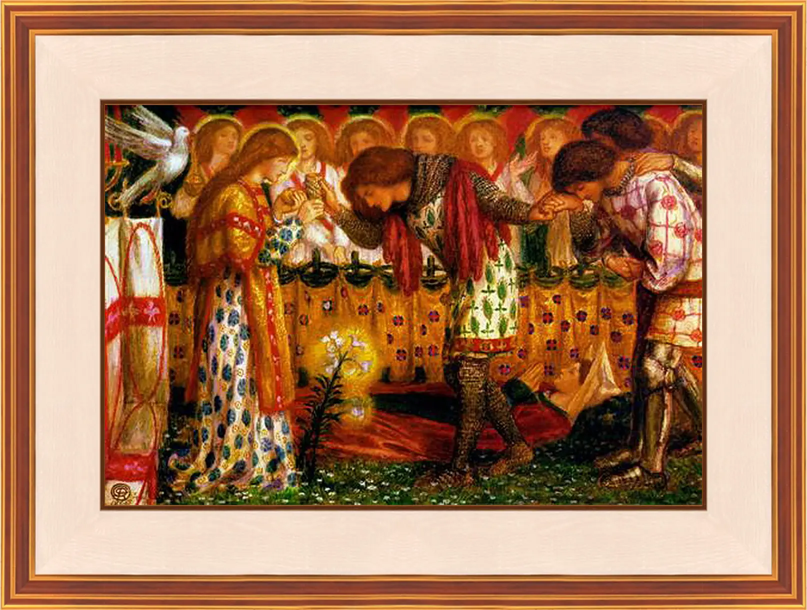 Картина в раме - How Sir Galahad, Sir Bors and Sir Percival Were Fed with the Sanc Grael. Данте Габриэль Россетти
