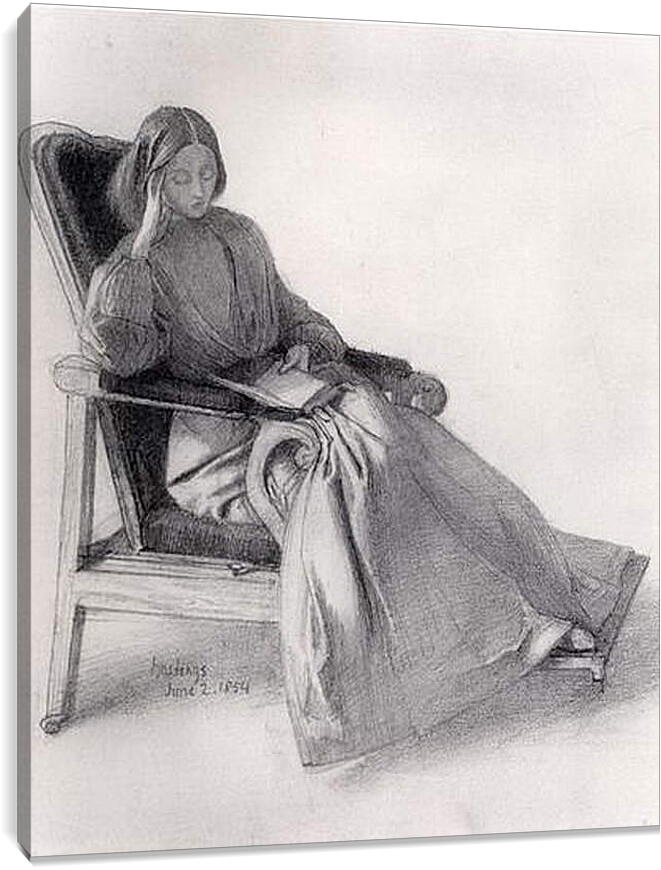 Постер и плакат - Portrait of Elizabeth Siddal, Reading. Данте Габриэль Россетти
