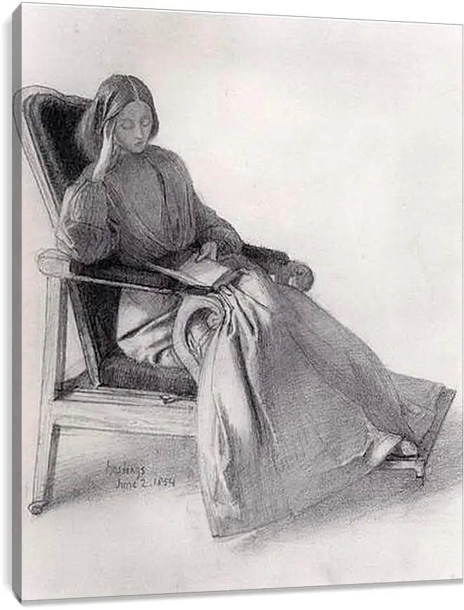 Постер и плакат - Portrait of Elizabeth Siddal, Reading. Данте Габриэль Россетти