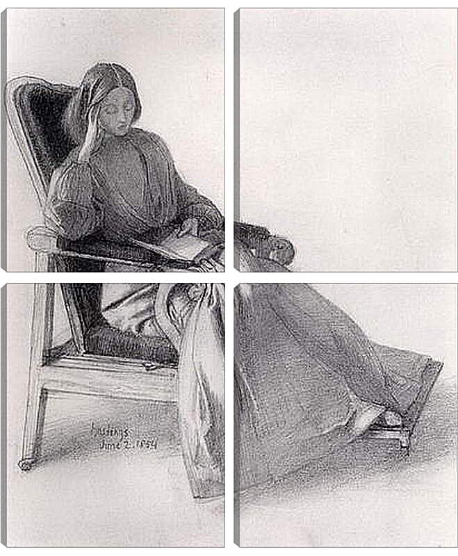 Модульная картина - Portrait of Elizabeth Siddal, Reading. Данте Габриэль Россетти