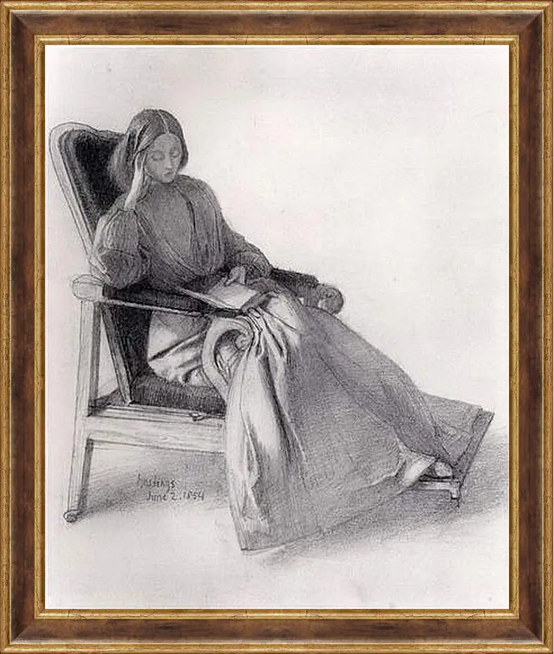 Картина в раме - Portrait of Elizabeth Siddal, Reading. Данте Габриэль Россетти