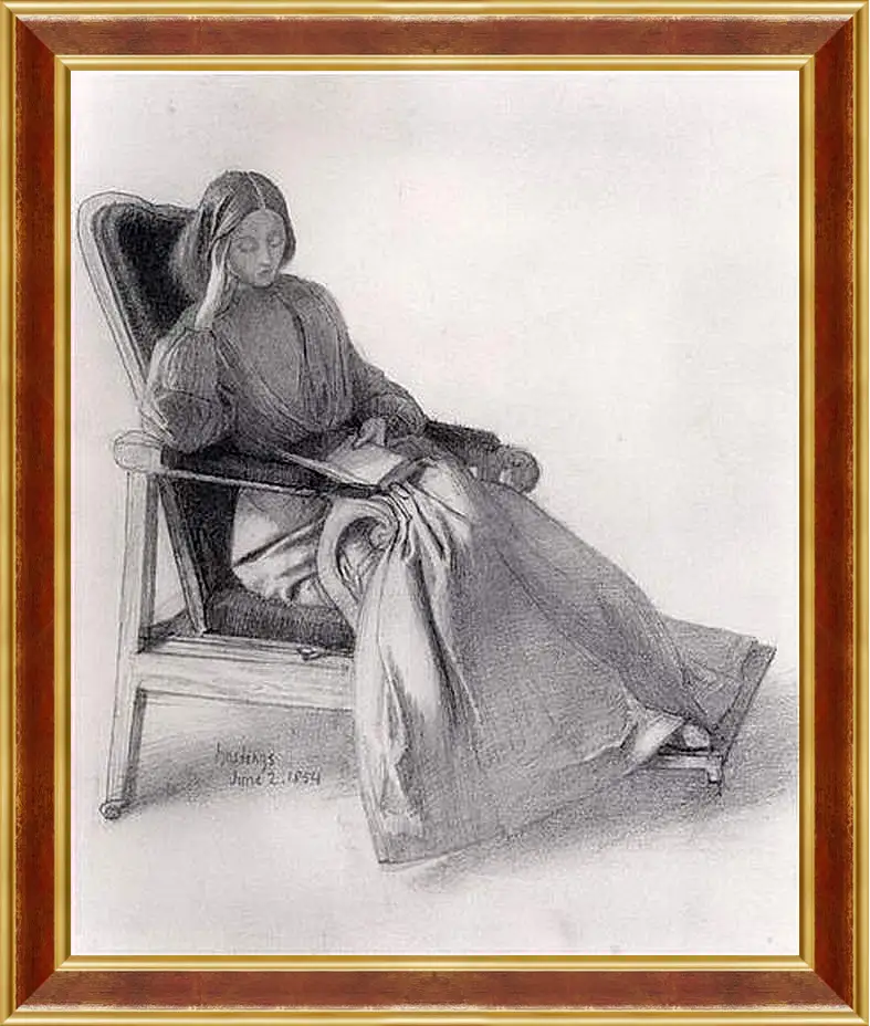 Картина в раме - Portrait of Elizabeth Siddal, Reading. Данте Габриэль Россетти
