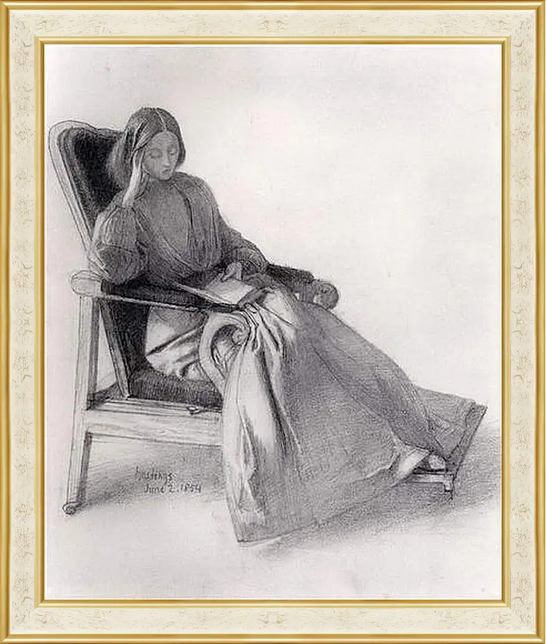 Картина в раме - Portrait of Elizabeth Siddal, Reading. Данте Габриэль Россетти