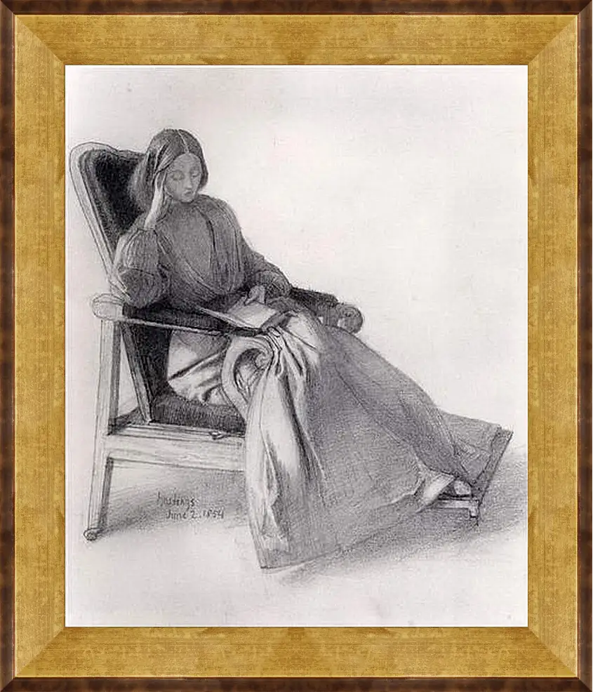 Картина в раме - Portrait of Elizabeth Siddal, Reading. Данте Габриэль Россетти
