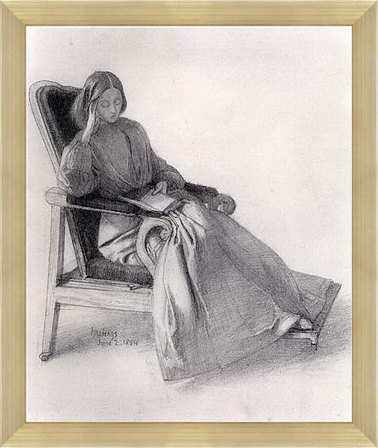 Картина в раме - Portrait of Elizabeth Siddal, Reading. Данте Габриэль Россетти