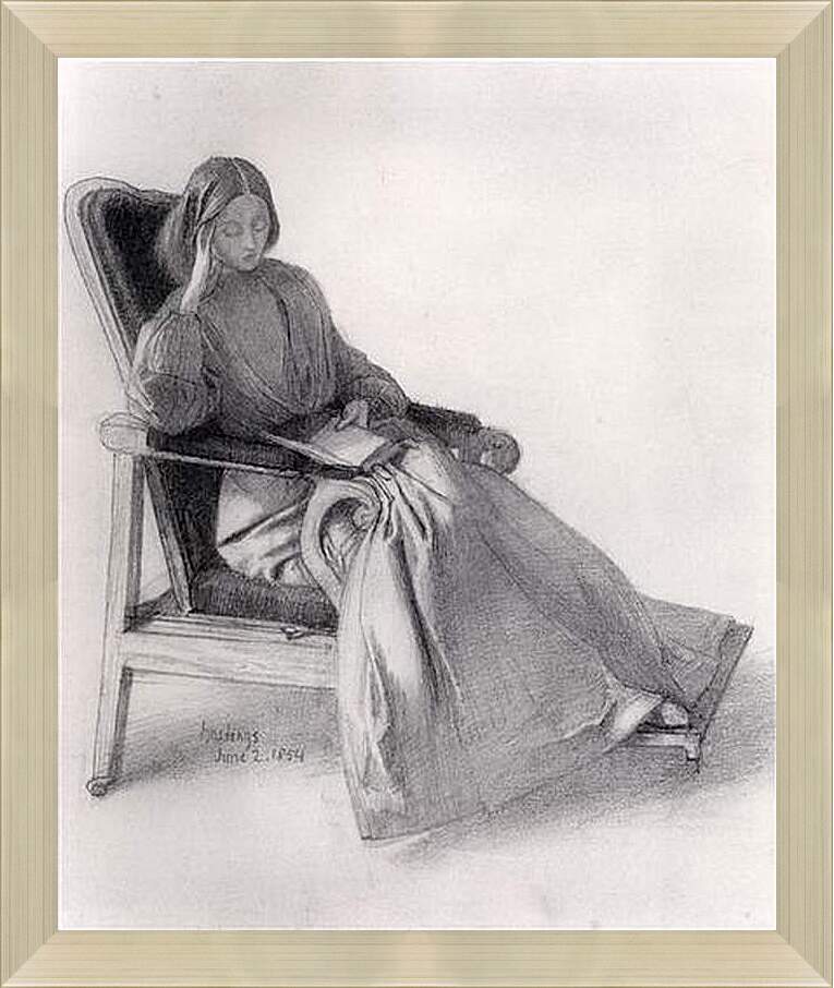 Картина в раме - Portrait of Elizabeth Siddal, Reading. Данте Габриэль Россетти