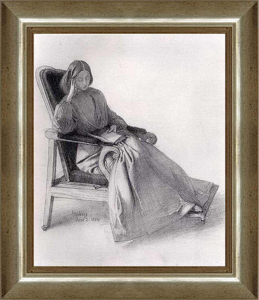 Картина в раме - Portrait of Elizabeth Siddal, Reading. Данте Габриэль Россетти
