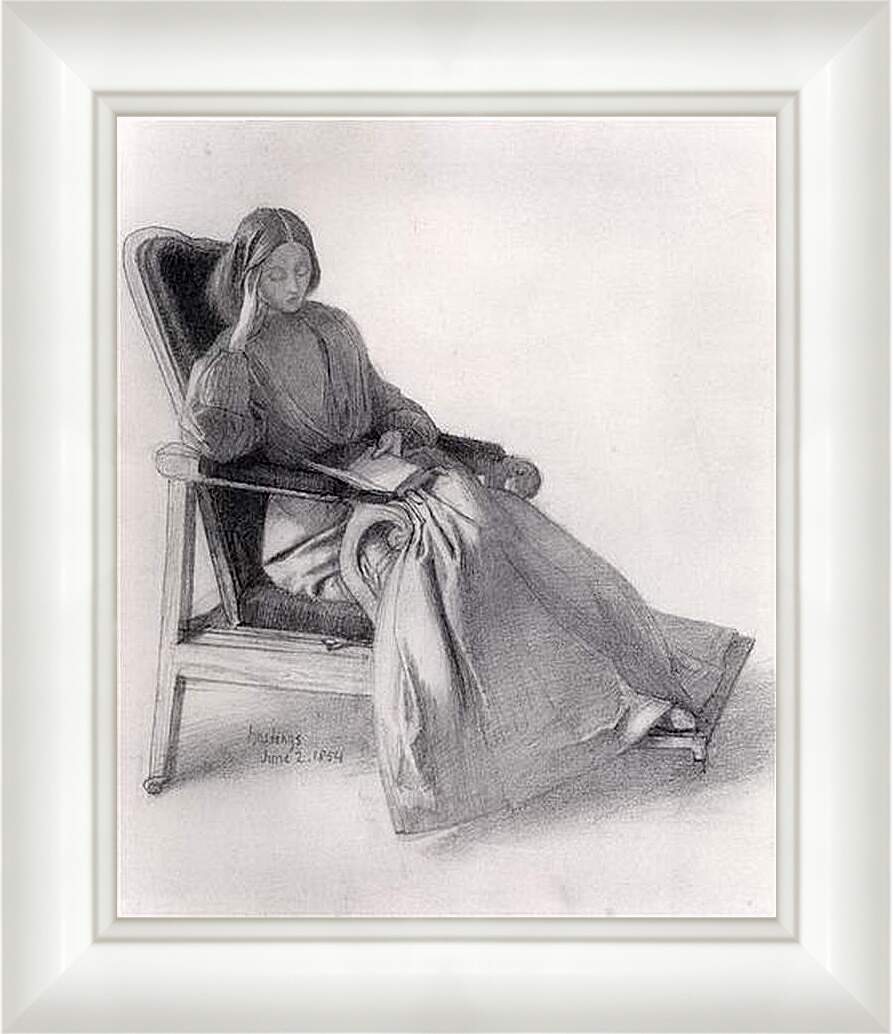 Картина в раме - Portrait of Elizabeth Siddal, Reading. Данте Габриэль Россетти
