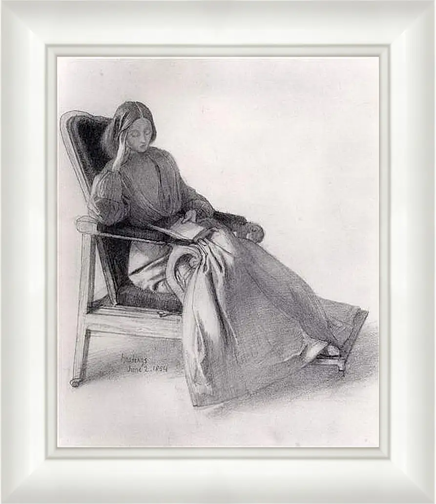 Картина в раме - Portrait of Elizabeth Siddal, Reading. Данте Габриэль Россетти