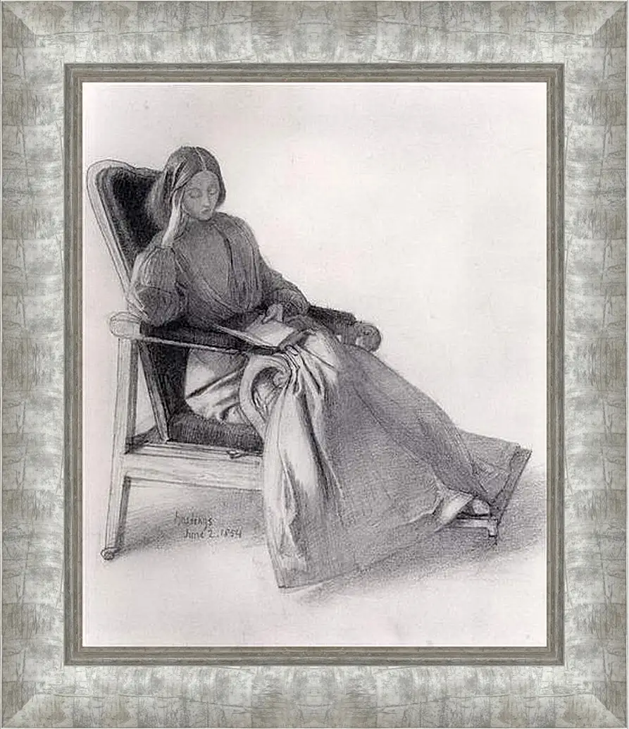 Картина в раме - Portrait of Elizabeth Siddal, Reading. Данте Габриэль Россетти