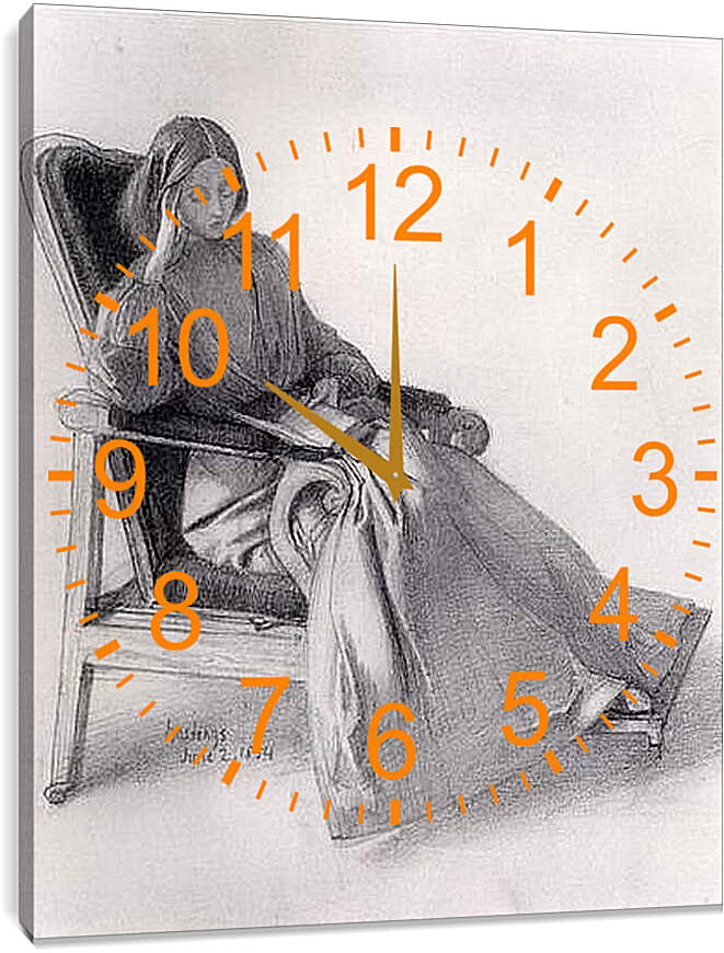 Часы картина - Portrait of Elizabeth Siddal, Reading. Данте Габриэль Россетти
