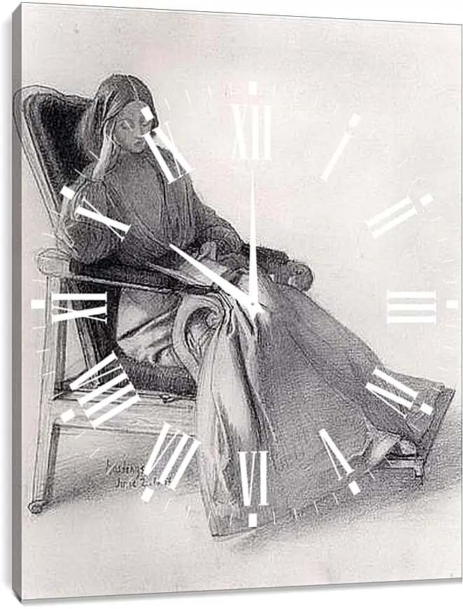 Часы картина - Portrait of Elizabeth Siddal, Reading. Данте Габриэль Россетти
